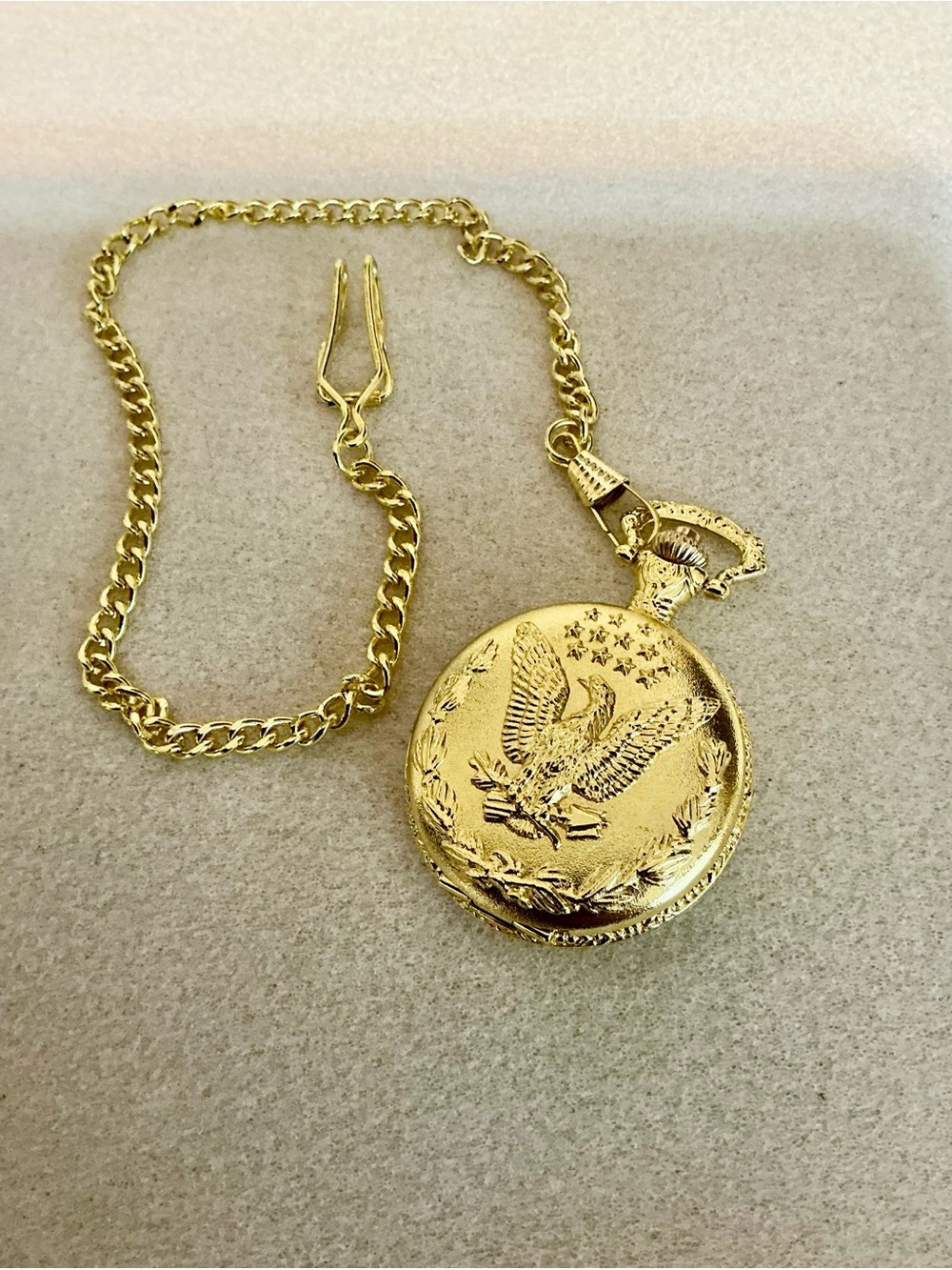 Gold Eagle Pendant Pocket Watch Necklace - 17”